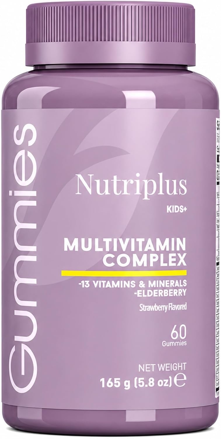FARMASi Nutriplus Kids Gummies, Strawberry Flavour, 60 Gummies – Multivitamin for Children with Elderberry Extract, Vegan & Gelatin Free - görsel 1