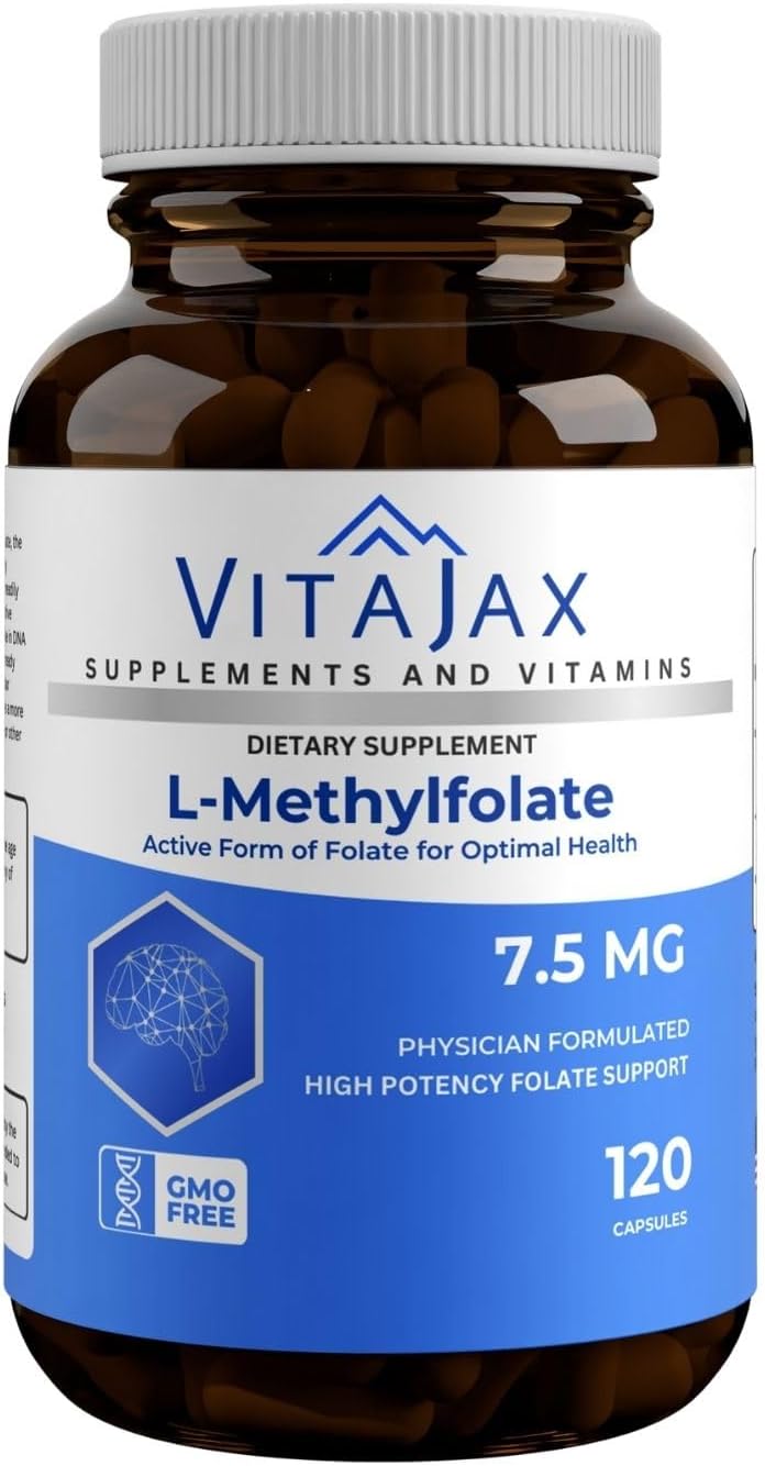 L Methylfolate 7.5 mg | 120 Caps | Max Potency Active Folate | VITAJAX - görsel 1