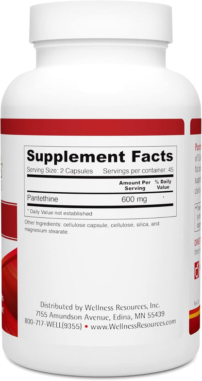 Wellness Resources Pantethine – Active Vitamin B5. Vegan (300mg Per Capsule, 90 Capsules)