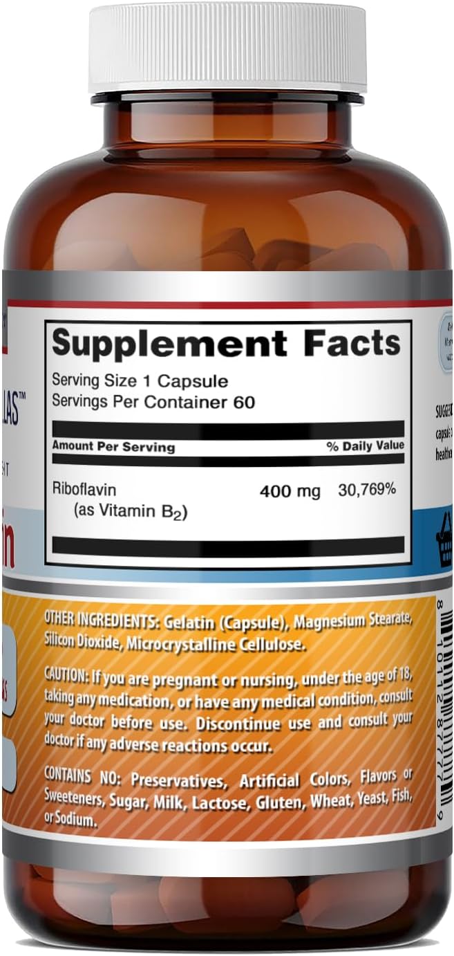 Amazing Formulae Riboflavin (Vitamin B2) Supplement | 400 mg per Serving | 60 Capsules | Non-GMO | Gluten-free | Made in the USA - görsel 5