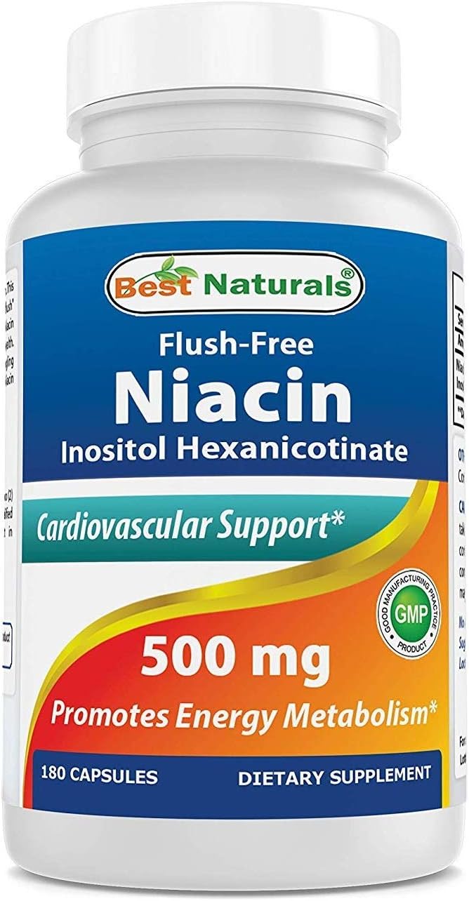 Best Naturals Flush-Free Niacin Inositol Hexanicotinate 500 mg, 180 Capsules - görsel 1