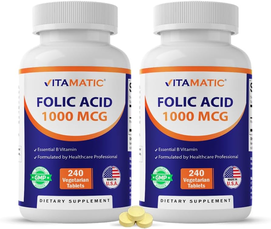 Vitamatic Folic Acid 1000 mcg (1 mg) - 480 Vegetarian Tablets (Pack of 2) - görsel 1
