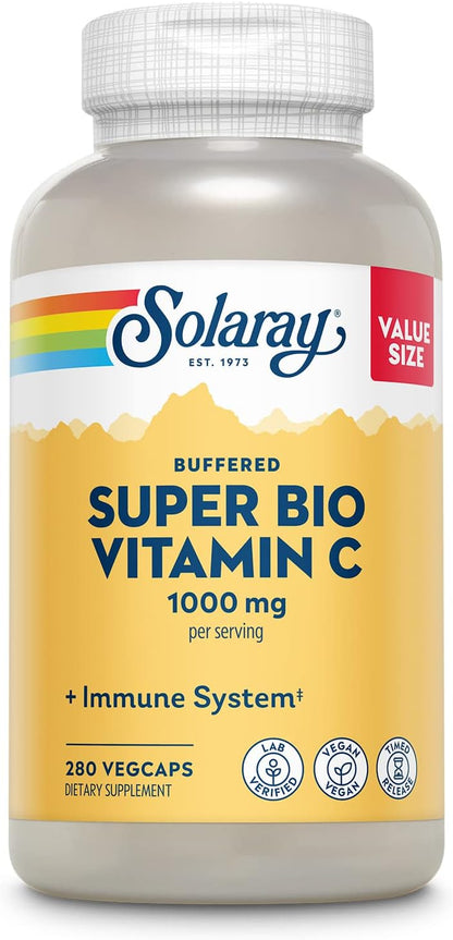 SOLARAY Super Bio Vitamin C 1000mg – Buffered Timed Release with Bioflavonoids, 250 Veg Capsules