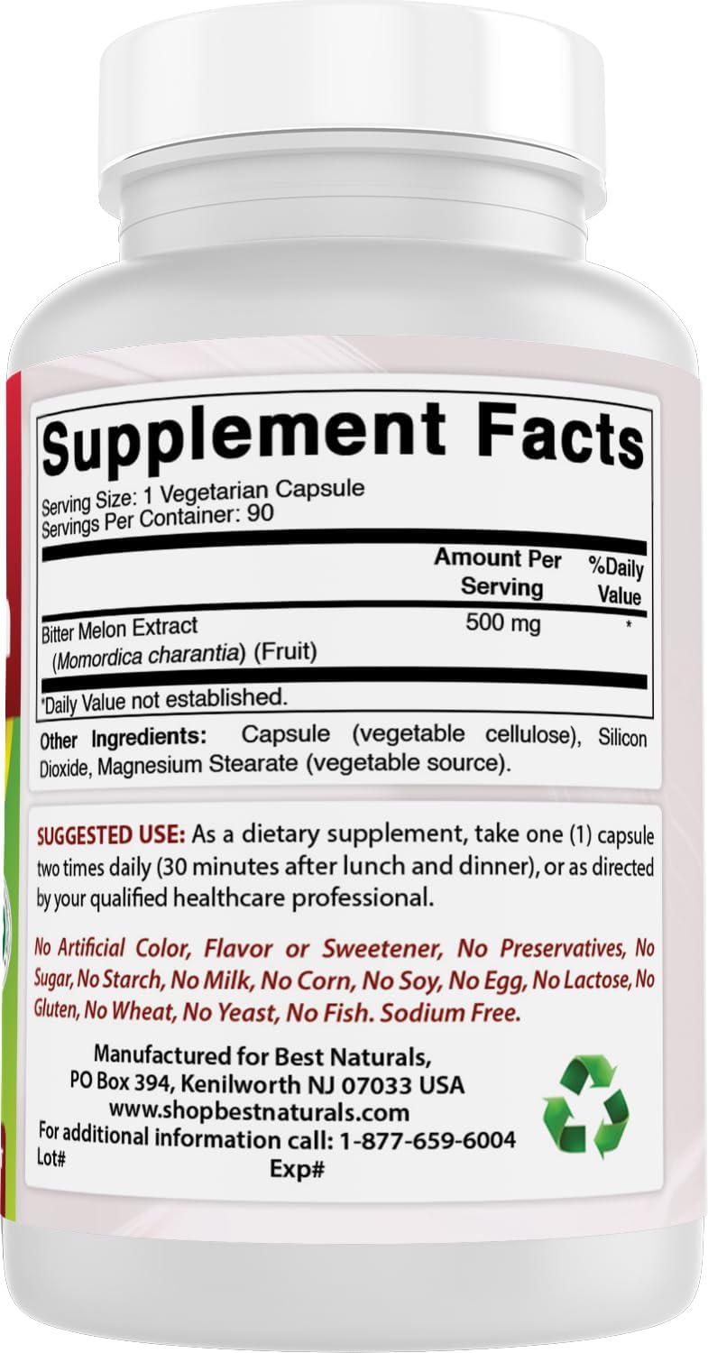 Best Naturals Bitter Melon 500 mg - 90 Vegetable Capsules (Pack of 3) - görsel 6