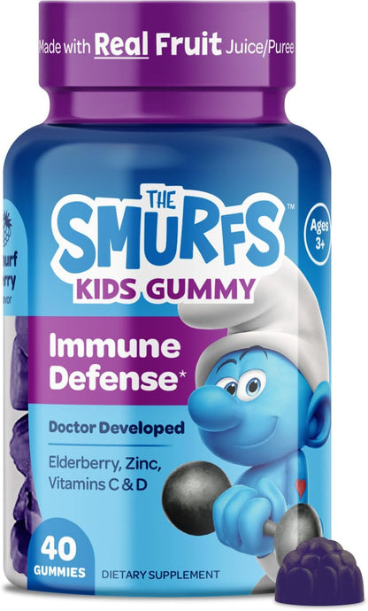 Smurfs Children's Immune Support Gummies | Black Elderberry Vitamin C and Zinc Children's Immunity Gummies | Made with Real Fruit | Doctor Developed | Non-GMO & No Artificial Flavours or Colours | 40 Gummies