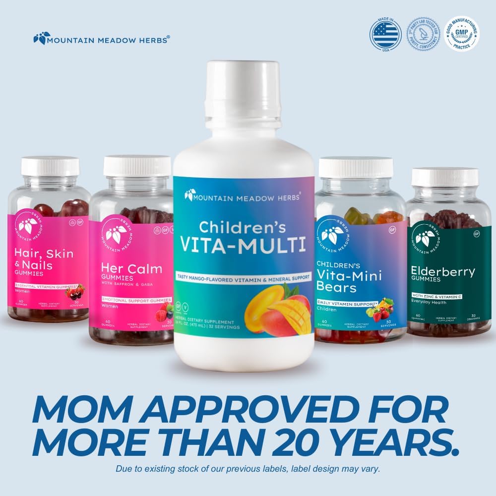Mountain Meadow Herbs Children's Vita-Multi: Blended Vitamin & Mineral Supplement - Fast-Absorbing Liquid Kids Vitamins with Fruits, Greens, and Lutein for Eye Support (473 ml) - görsel 6