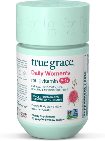 True Grace Daily Women’s Multivitamin 50+ - 60 Easy-to-Swallow Tablets - Immune, Energy, Longevity & Memory Support - Vegan, Gluten-free, Soya-Free and Iron-Free