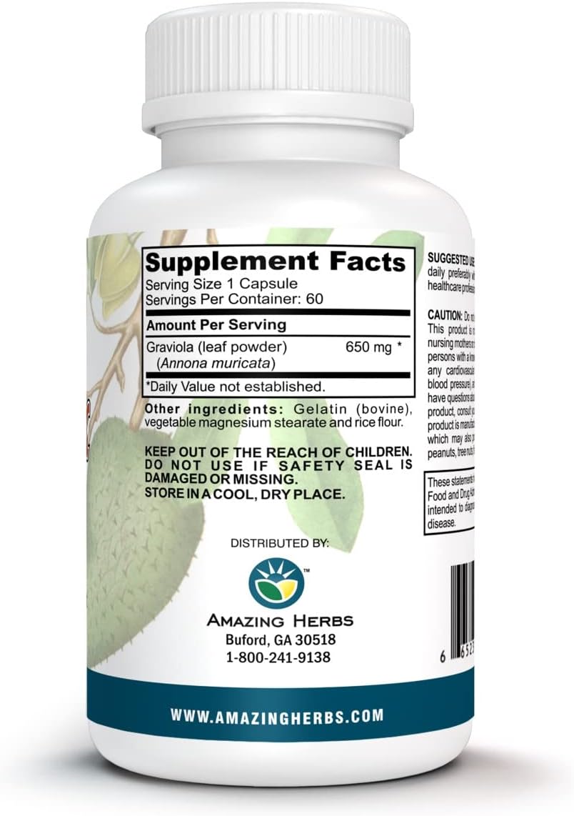 Amazing Herbs GraviolaEX – 100% Pure Graviola (Soursop) Extract, 60 Capsules - görsel 2