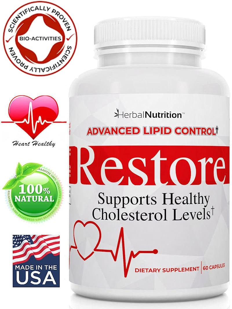 Restore - Heart Health & Cholesterol Support Food Supplement with Red Yeast Rice, Grape Seed Extract, Folic Acid and Niacin, 60 Capsules - görsel 8