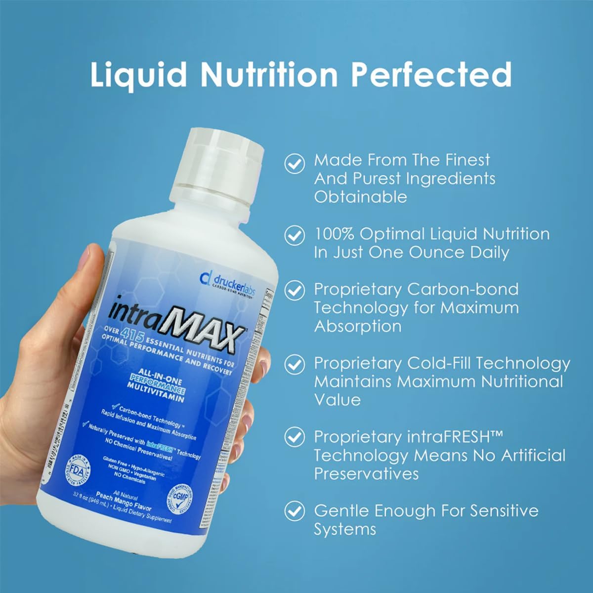 intraMAX Organic Liquid Multivitamin – 946 ml, Peach Mango - görsel 3