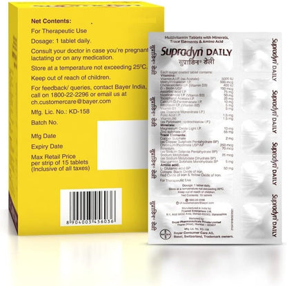 SupradynS Daily Multivitamin Tablets for Men and Women with Zinc, 12 Vitamins and 5 Trace Elements – 150 Tablets
