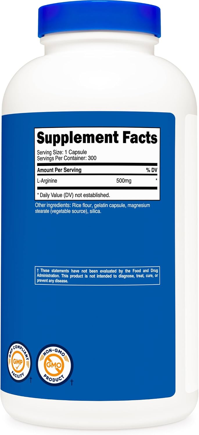 Nutricost L-Arginine 500mg, 300 Capsules - Gluten-free and Non-GM - görsel 5