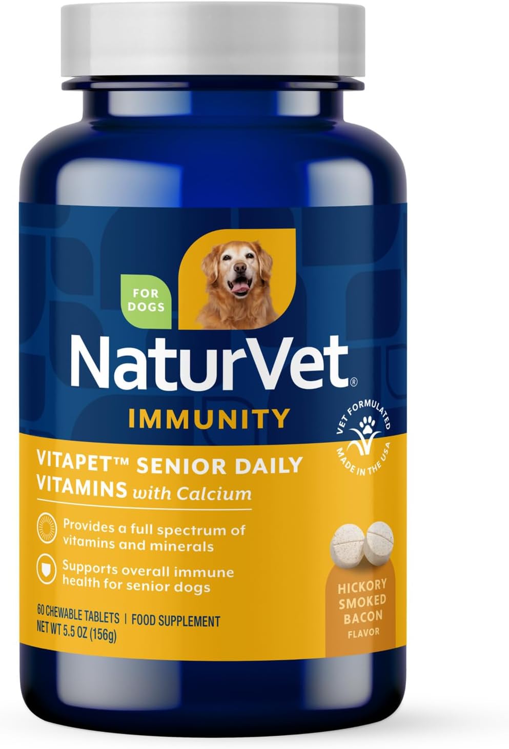 NaturVet VitaPet Senior Daily Vitamins for Senior Dogs – with Glucosamine – 60 Time Release Tablets - görsel 1