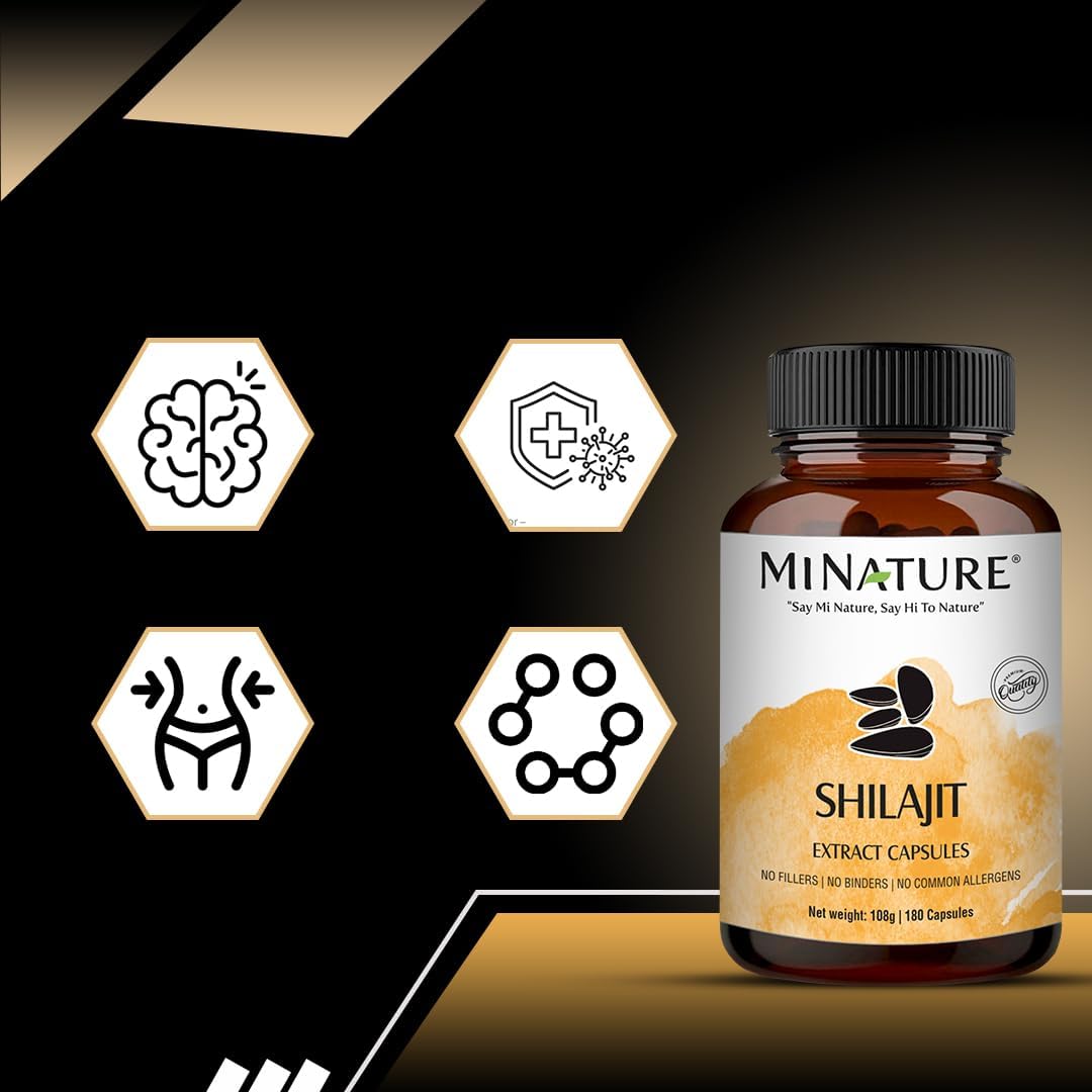 Shilajit Capsules – Non-GMO Extract by mi Nature | 180 Veg Caps | Promotes Vibrant Energy & Vitality | 1000 mg | 100% Pure Shilajit Extract | Fulvic Acid - görsel 2
