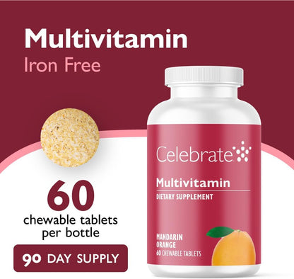 Celebrate Vitamins Bariatric Multivitamin Chewable, Iron Free – Orange (180 Tablets)