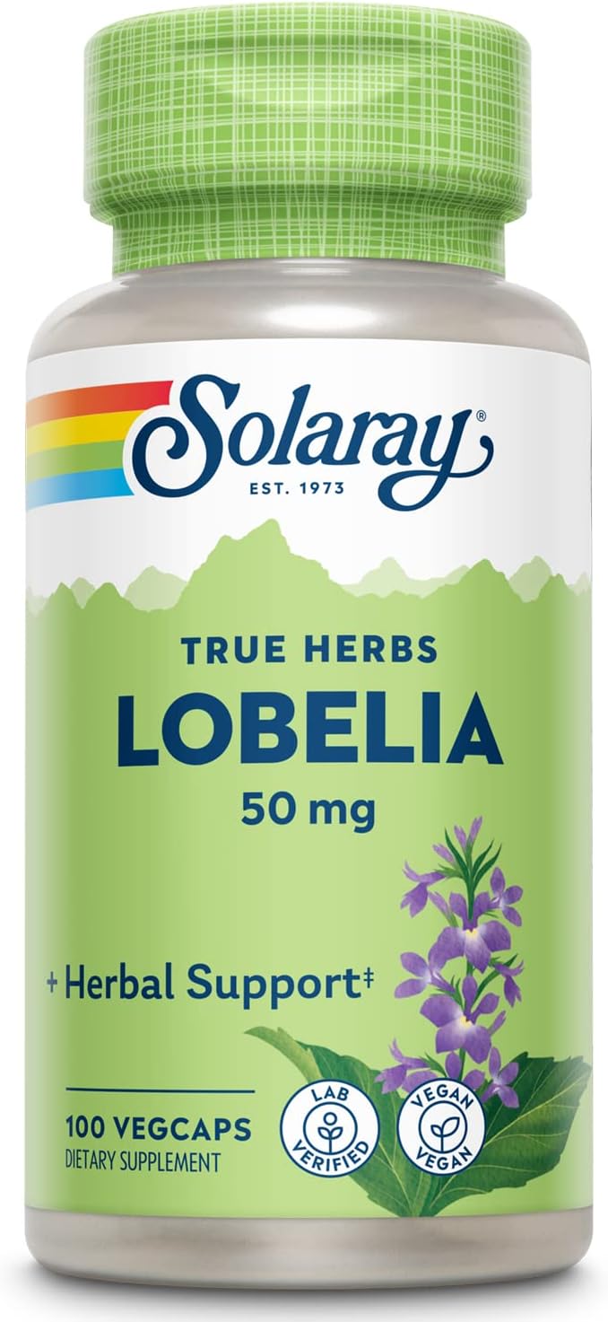 SOLARAY Lobelia Aerial 50mg – Herbal Supplement with Ginger Root, 100 VegCaps - görsel 1