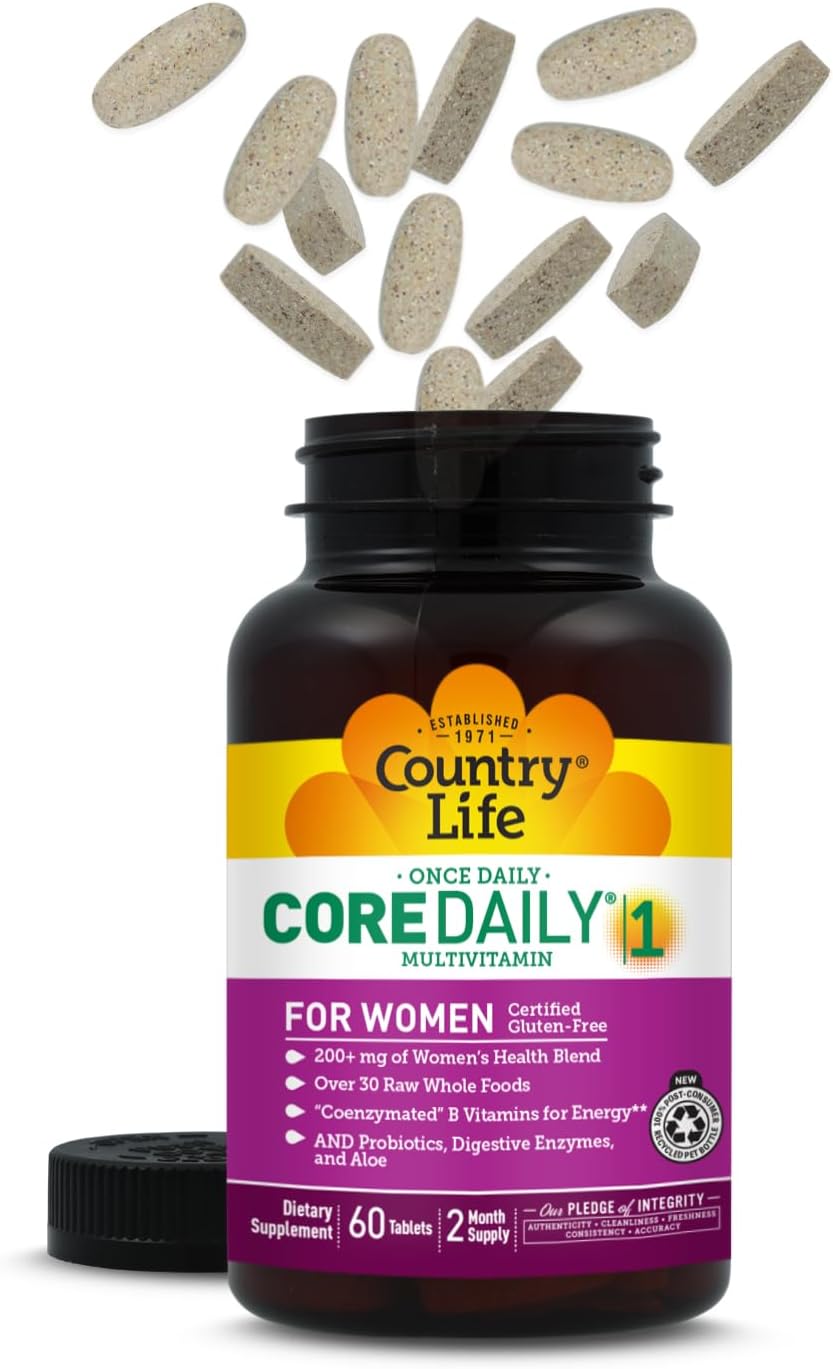 Country Life Women's Core 1 Daily Multivitamin with Iron, Cranberry, Probiotics, and Digestive Enzymes, 60 Tablets - görsel 2