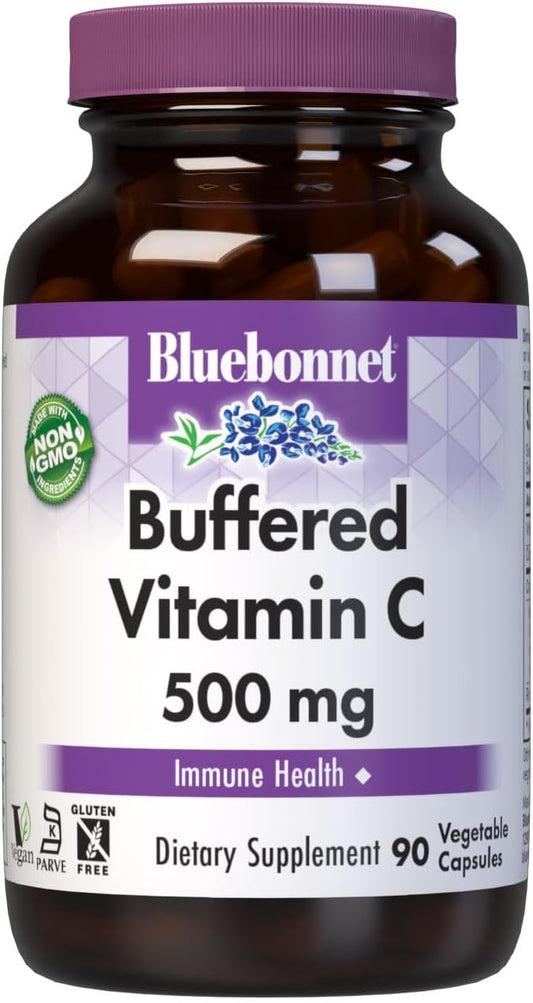 Bluebonnet Buffered Vitamin C 500 mg Vegetable Capsules, 90 Capsules