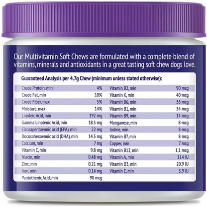 NuLife Natural Pet Health Dog Multivitamin Chewable - 22-in-1 with Green Lipped Mussel & Omega-3 - 60 Beef Chews