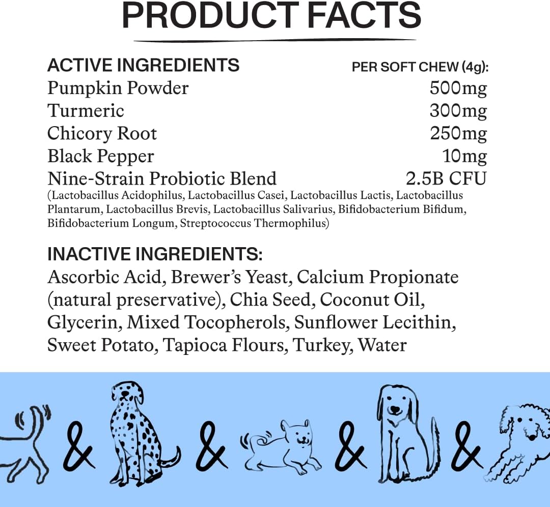 Spot & Tango Probiotics Supplements for Dogs - Vet-Approved for Healthy Digestion and Balanced Gut - Pumpkin, Turmeric, Chicory Root, Black Pepper, Nine-Strain Probiotic Blend, 56 Count - görsel 5