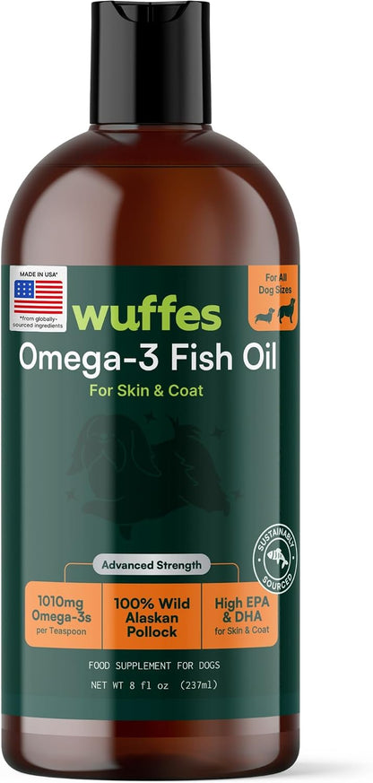 Wuffes Advanced Omega-3 Fish Oil for Dogs – 100% Pure Wild Alaskan Pollock Oil, Natural EPA & DHA, 227 ml
