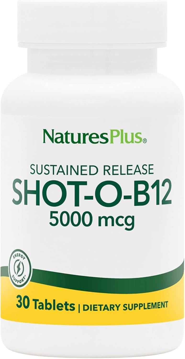 NaturesPlus Shot-O-B12 5000 mcg – Sustained Release Vitamin B12 Tablets – Methylcobalamin – 30 Servings - görsel 1