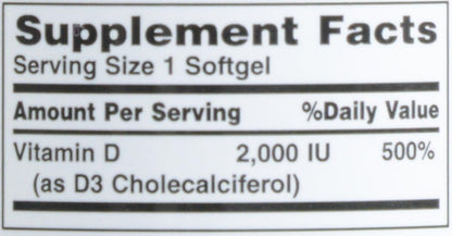 Nature's Bounty Vitamin D3 2000 IU Softgels, 150 Capsules