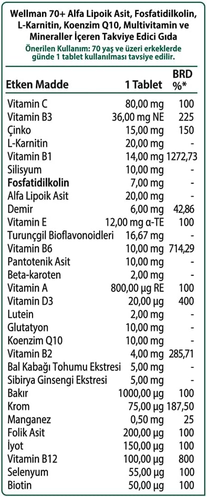 Vitabiotics Wellman 70+ Multivitamin 30 Tablets - görsel 4