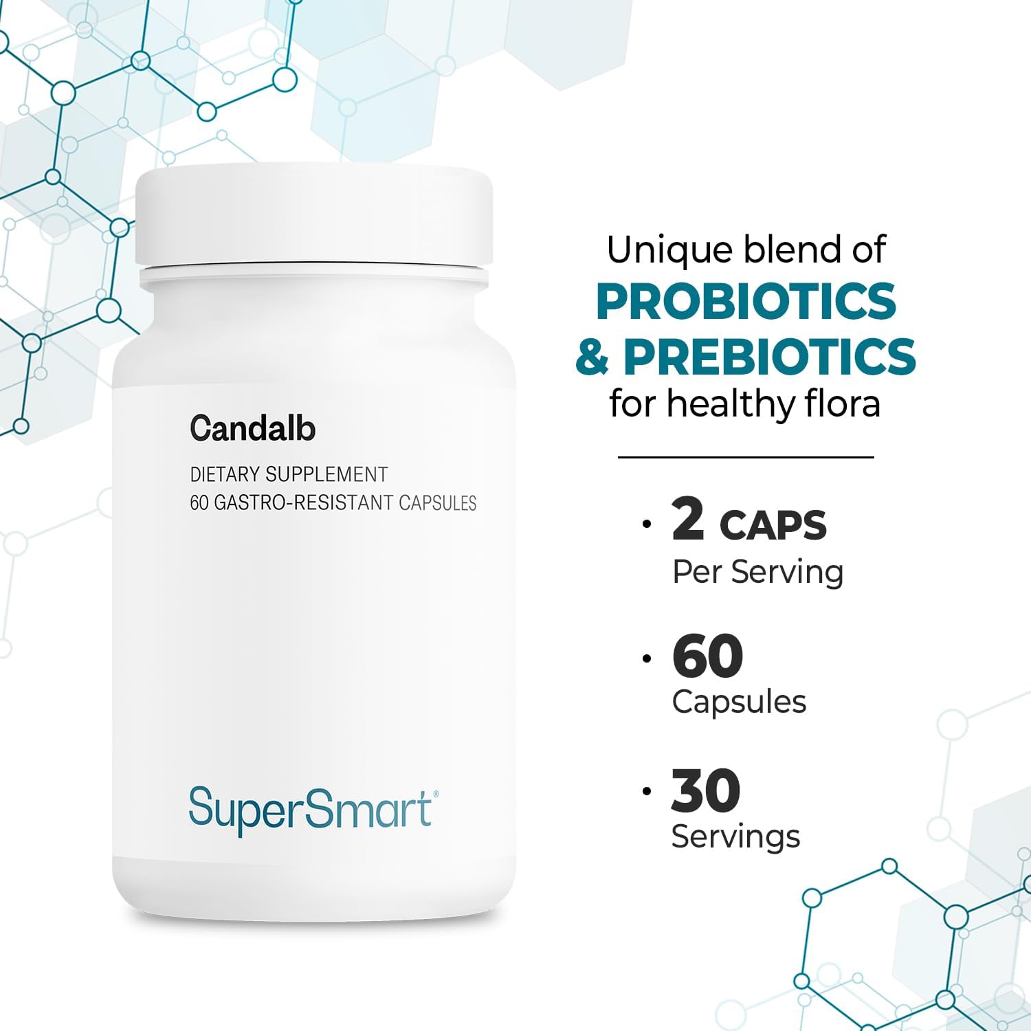 Supersmart Candalb - Probiotic & Prebiotic Supplement with Lactobacillus Acidophilus, Rhamnosus & Inulin - 60 DRcaps - görsel 5