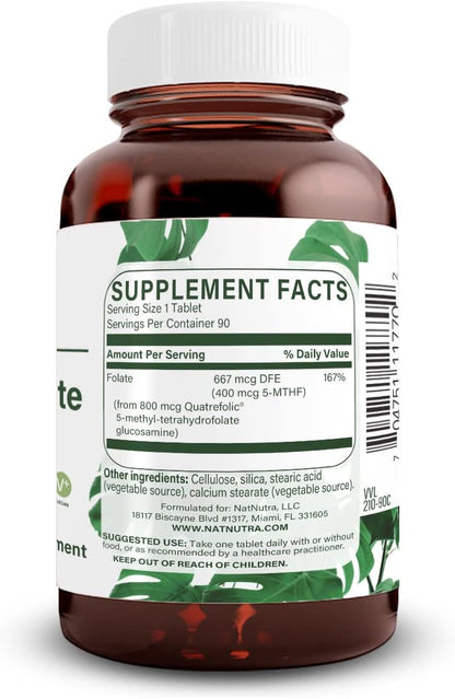 Natural Nutra Active Methyl Folate Supplement with Quatrefolic – 90 Vegan Tablets