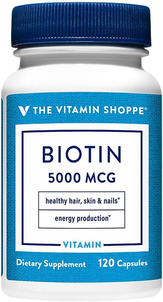 The Vitamin Shoppe Biotin 5,000mcg - Hair, Skin & Nail Support, High Strength B Vitamin (120 Capsules) - görsel 1