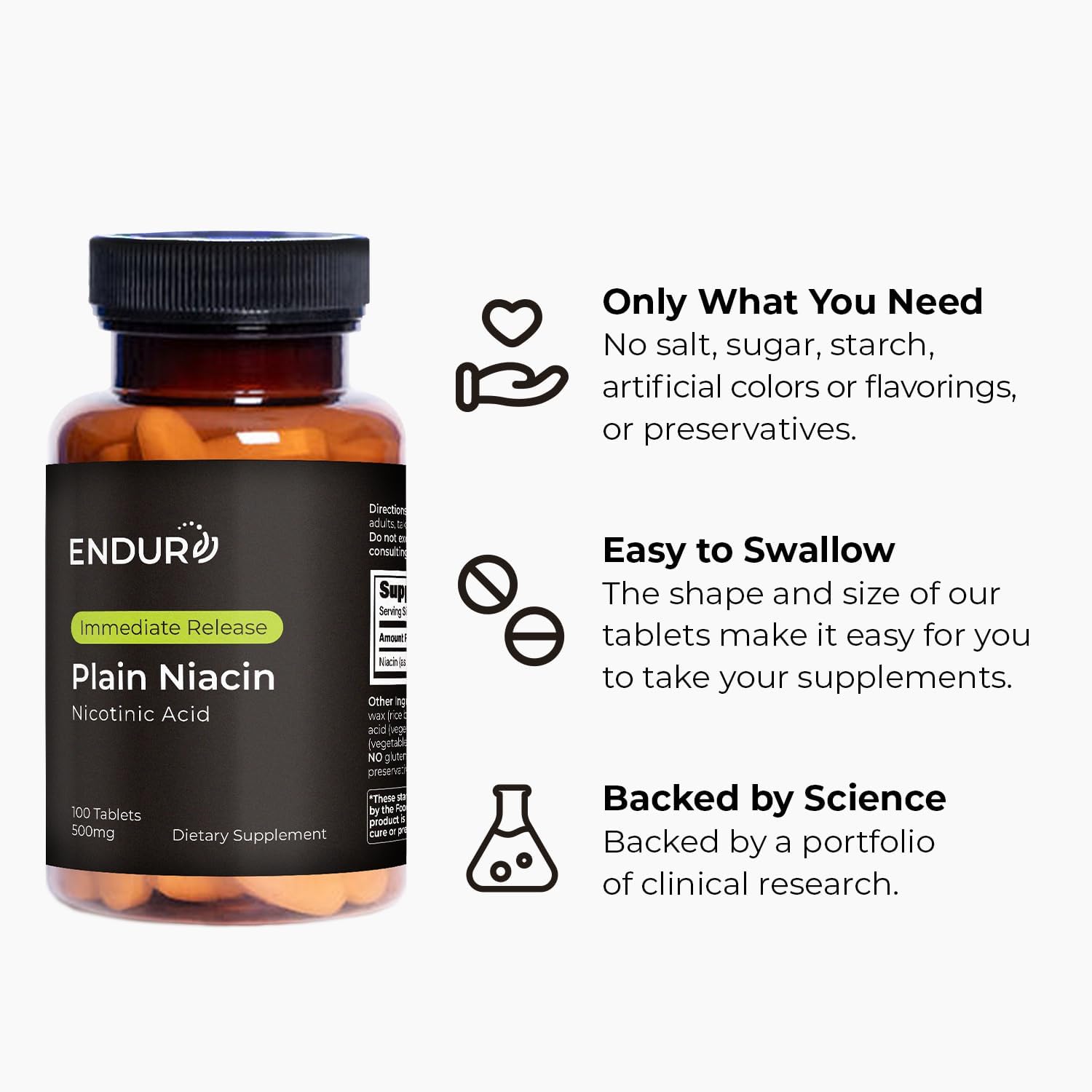ENDUR Niacin IR 500 mg – Immediate Release Niacin (Vitamin B3) Supplement – 100 Tablets - görsel 5