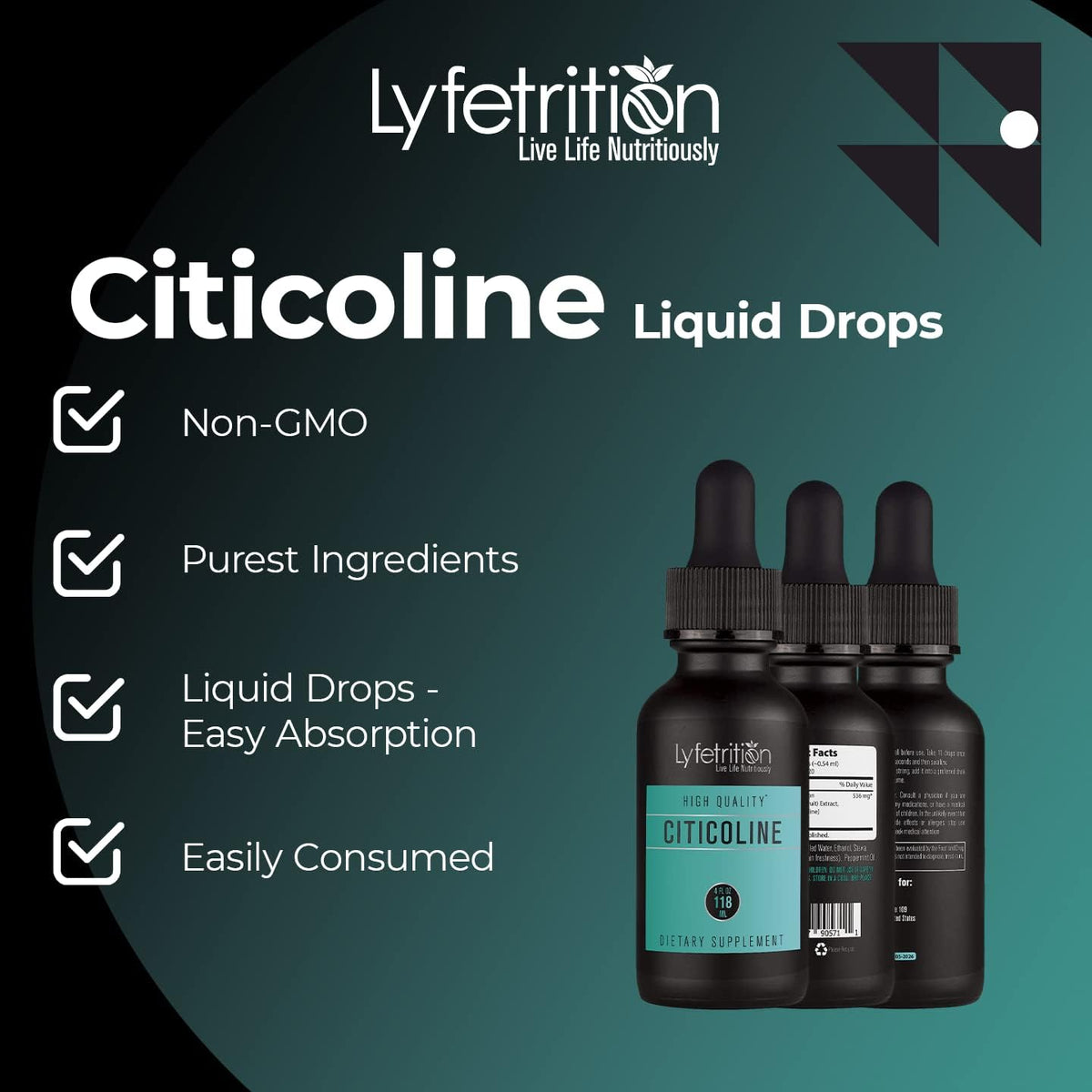 Lyfetrition Citicoline Liquid Drops - 536 mg, 120 ml (220 Servings) – Image 6
