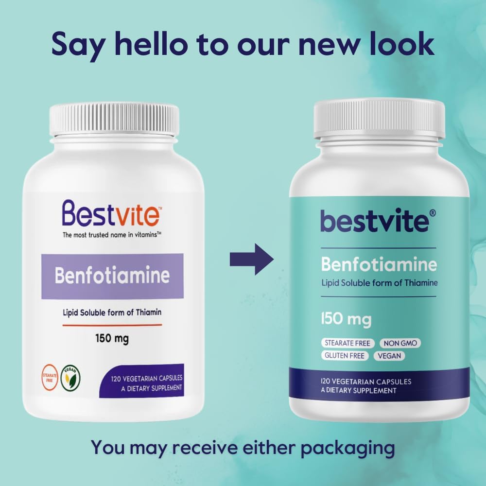 BESTVITE Benfotiamine 150mg - Fat Soluble Vitamin B1 (Thiamine) - 120 Vegan Capsules - görsel 7