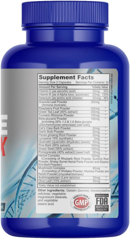 Immune Support Complex Food Supplement with Vitamin C, E, Quercetin, Graviola, Garlic, Selenium, Grape Seed, Advanced Immune Defence, Supports Overall Health, Provides Vital Nutrients & Antioxidants