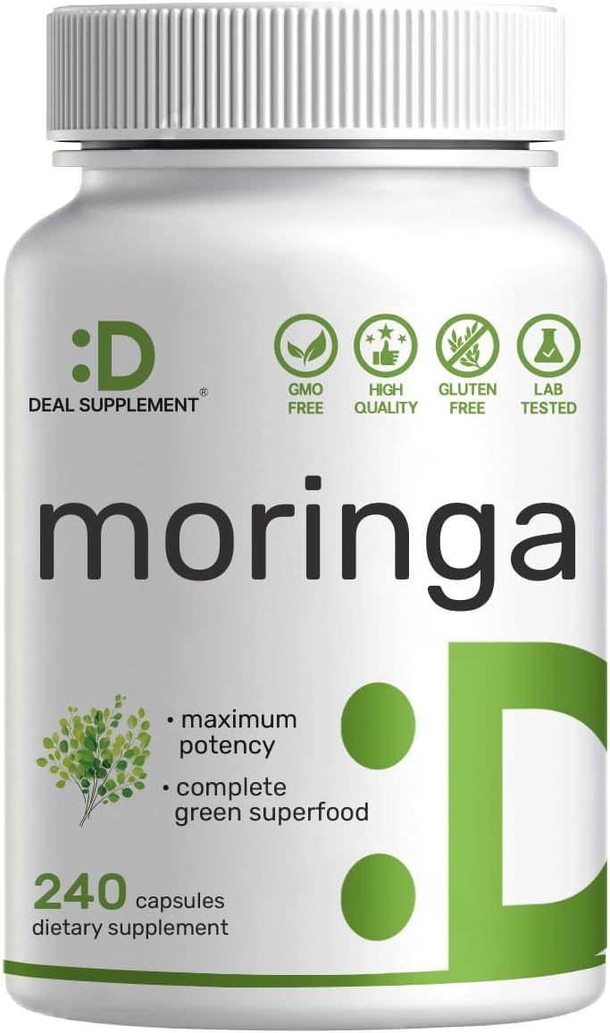 Moringa Capsules 240 Capsules – Maximum Strength Pure Moringa Leaf Extract – Complete Green Superfood Supplement - görsel 1
