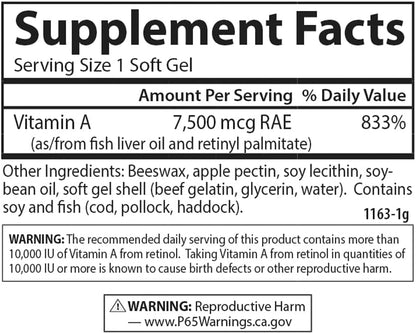 Carlson Vitamin A with Pectin, 25000 IU, 300 Softgels