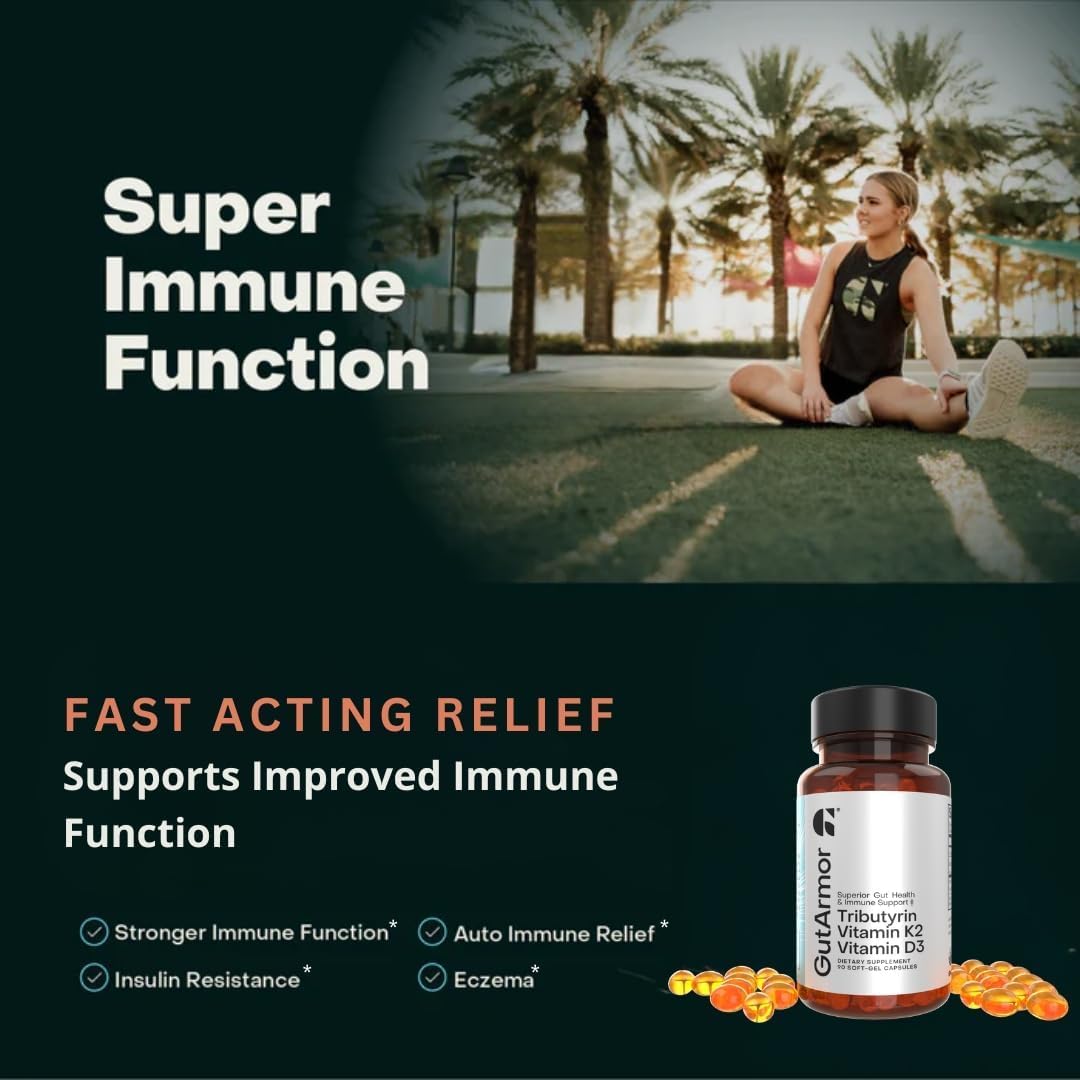Gut Armour Gut & Heart Health + Immune Support | Pure Butyrate, Vitamin D3, K2 | 30 Soft gel capsules - görsel 6