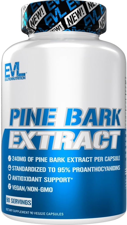 Evlution Nutrition Pine Bark Extract – Antioxidant Support – 240 mg Pine Bark Extract Per Capsule – 95% Proanthocyanidins – Vegan & Non-GMO – Dietary Supplement – 90 Servings – 90 Veggie Capsules
