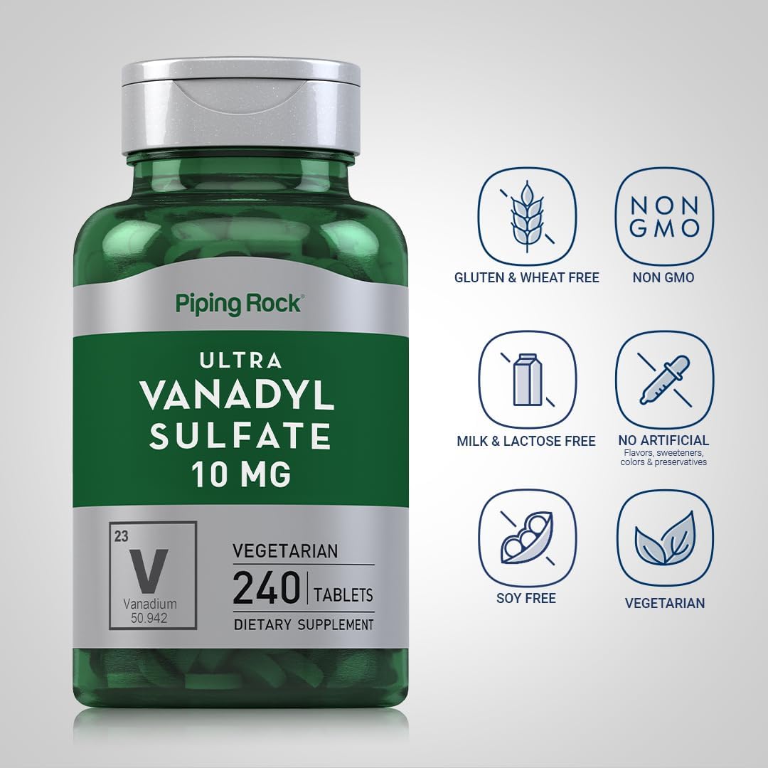 Piping Rock Vanadyl Sulphate 10 mg with Chromium - 240 Vegetarian Tablets - görsel 3