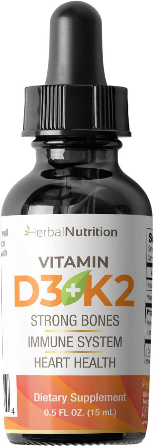 Herbal Nutrition Vitamin D3 + K2 Liquid Drops, 5000 IU D3 with K2 MK-7, 270 Servings - görsel 1