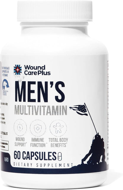 Wound Care Plus Men's Multivitamin – Comprehensive Vitamin & Mineral Blend with Vitamins A, B, C, D, E, Zinc – Supports Immune Health, Energy & Skin Wellness – 60 Capsules – Non-GMO, Gluten-free