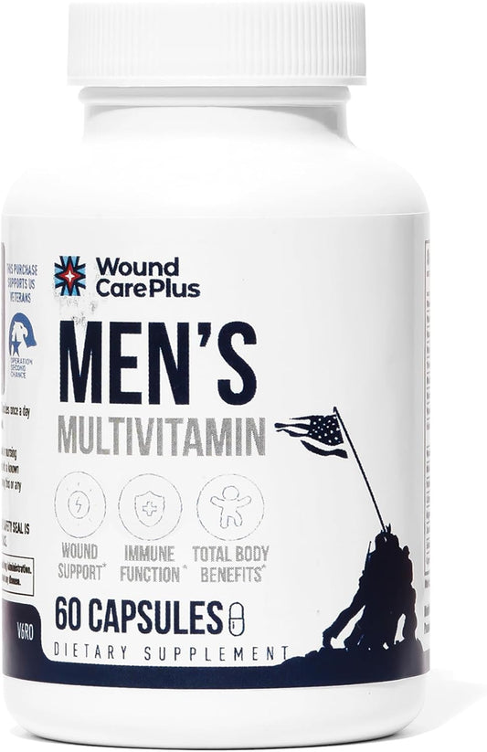 Wound Care Plus Men's Multivitamin – Comprehensive Vitamin & Mineral Blend with Vitamins A, B, C, D, E, Zinc – Supports Immune Health, Energy & Skin Wellness – 60 Capsules – Non-GMO, Gluten-free