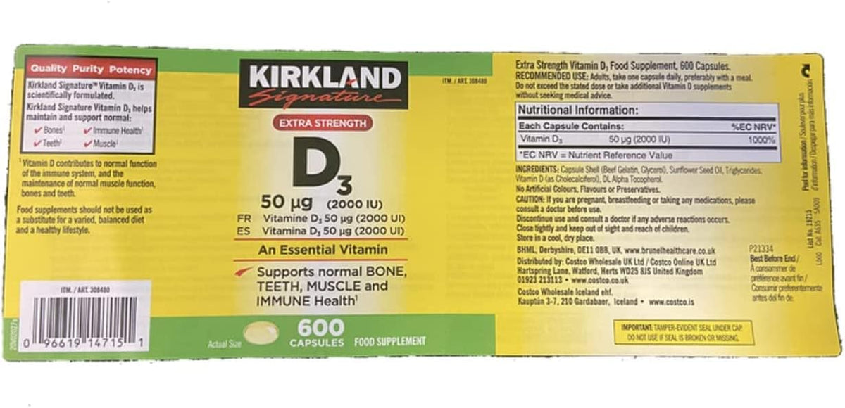 Kirkland Maximum Strength Vitamin D3 600 Softgels (Pack of 2) - görsel 5
