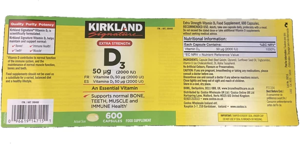 Kirkland Maximum Strength Vitamin D3 600 Softgels (Pack of 2) - görsel 5
