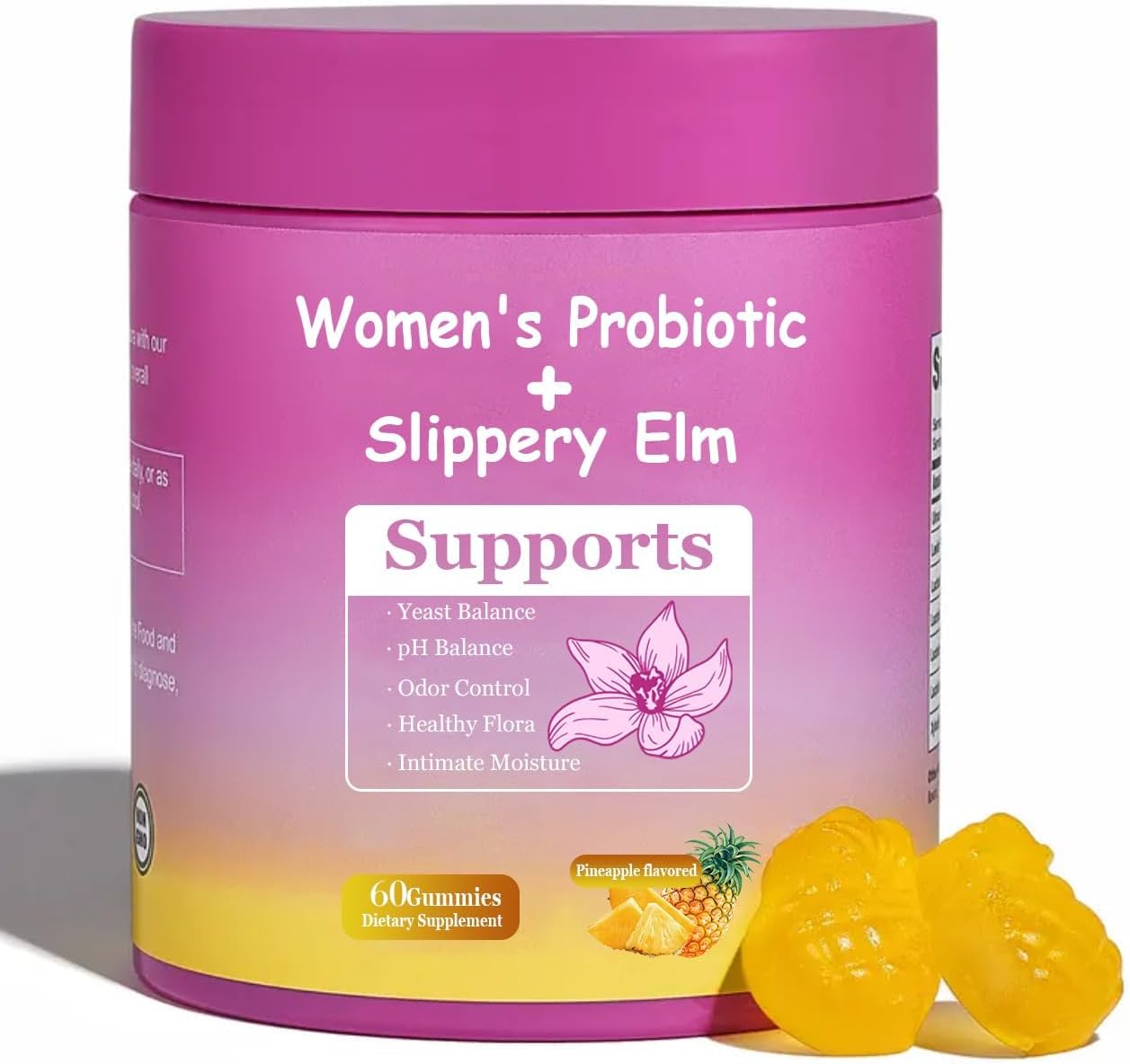DYALE Her Juicy Feminine Probiotics Gummies for Women | Pineapple Flavour | Supports pH Balance, Gut Health & Immune System | with Slippery Elm, Prebiotics & Lactobacillus Blend | 60 Gummies - görsel 1