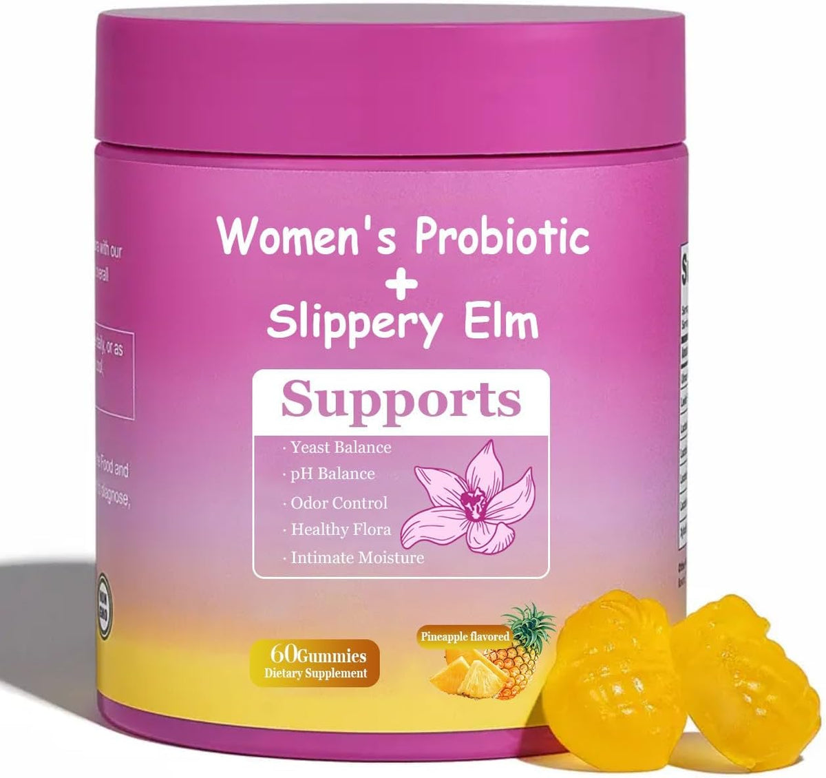 DYALE Her Juicy Feminine Probiotics Gummies for Women | Pineapple Flavour | Supports pH Balance, Gut Health & Immune System | with Slippery Elm, Prebiotics & Lactobacillus Blend | 60 Gummies - görsel 1