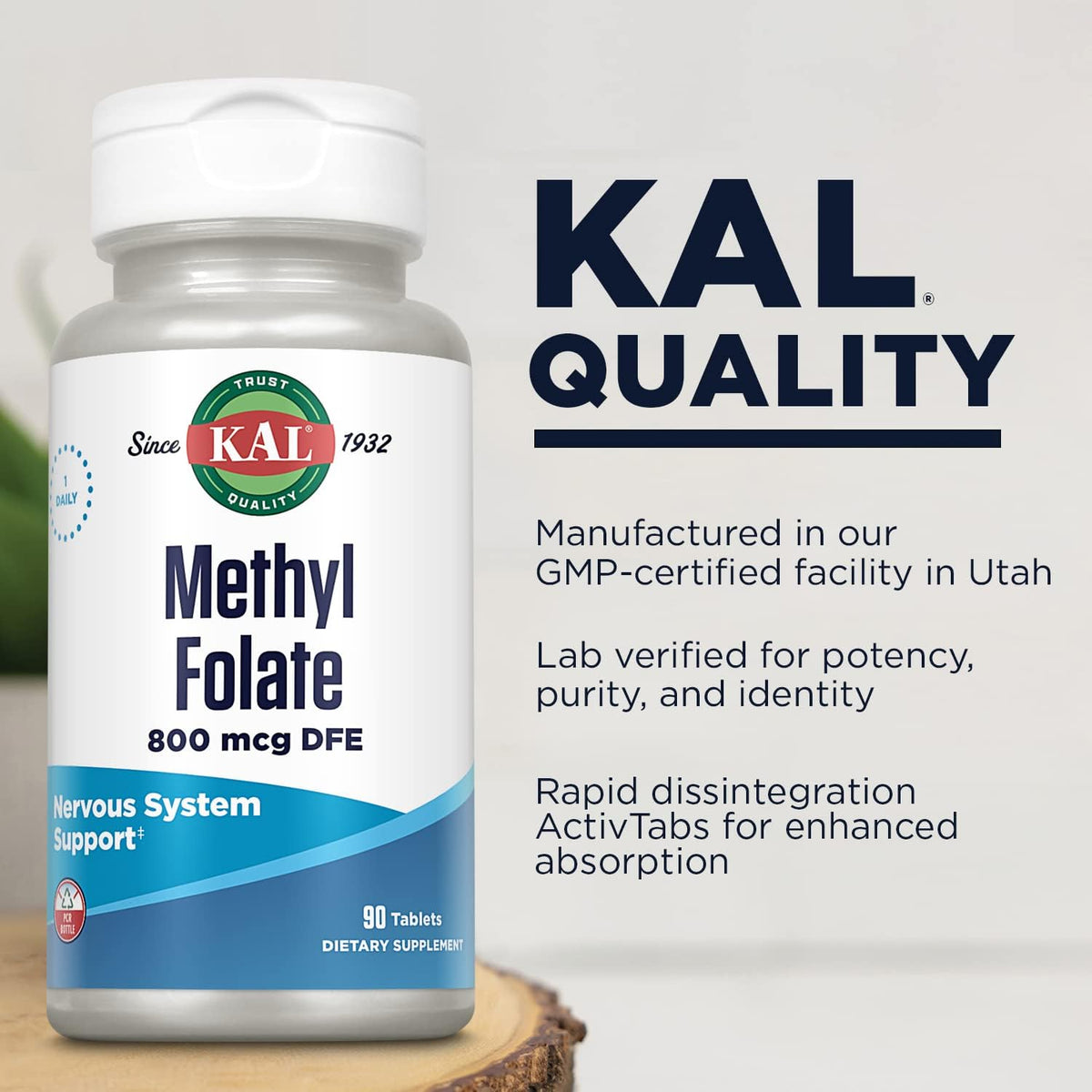 KAL Methyl Folate 800 mcg - 5-MTHF Active Form, 90 Tablets - görsel 5