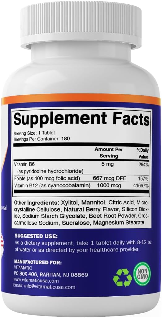 Vitamatic Folic Acid, Vitamin B12 & B6 - 180 Fast Dissolve Tablets - görsel 8