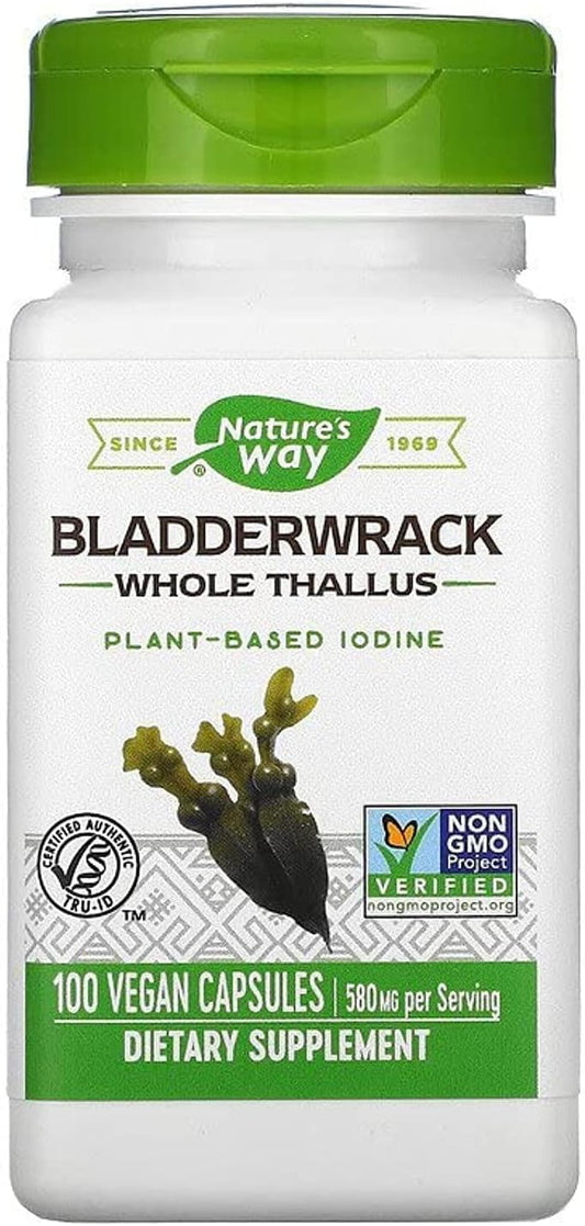 Nature's Way Premium Herbal Bladderwrack Whole Thallus 580 mg, 100 Capsules (Pack of 2)
